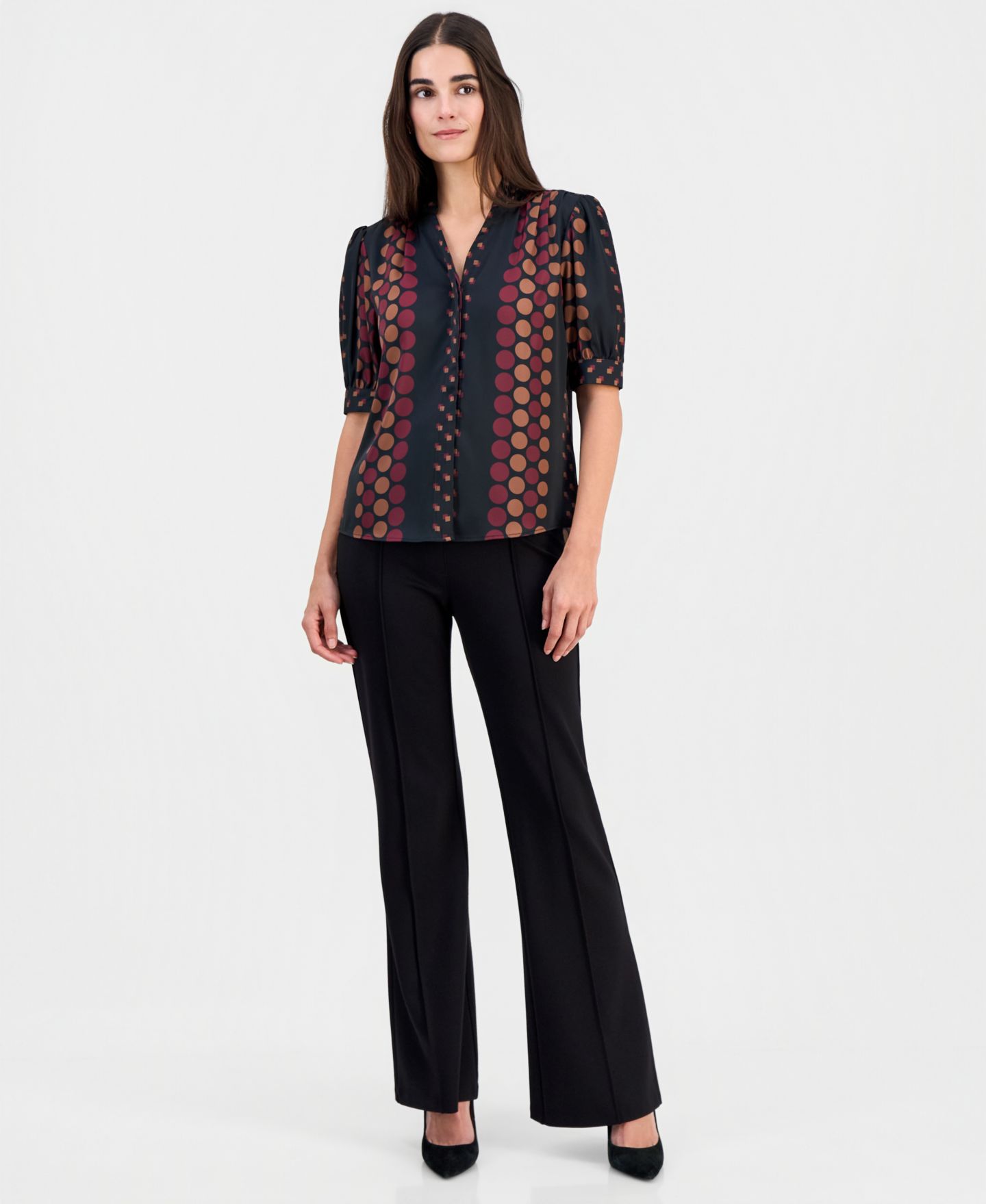 Женская блузка T Tahari Printed Split-Neck Button-Down Blouse, цвет: С принтом — фото 4