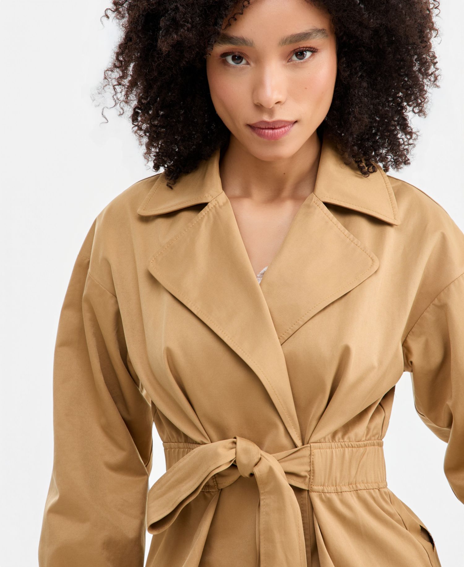 Women's Belted Khaki Trench Double-Breasted Jacket