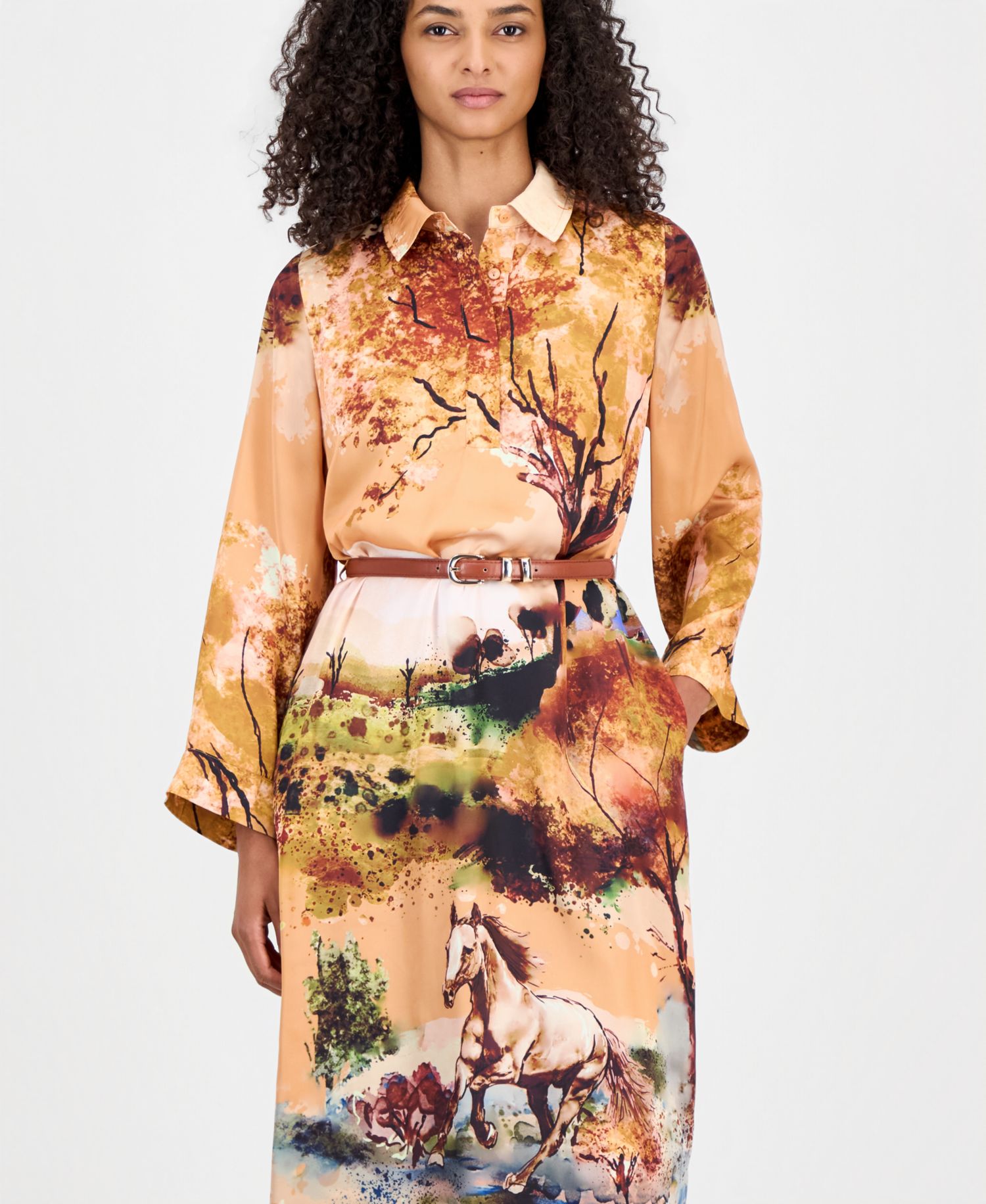 Women's Printed Belted Shirtdress