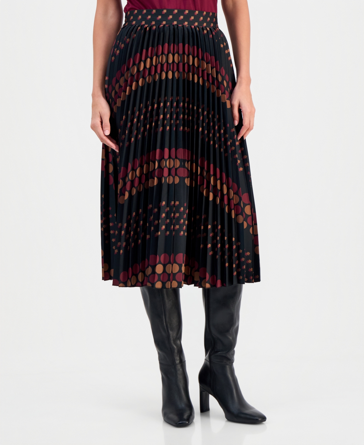 T Tahari Women's Printed Pull-On Pleated Midi Skirt