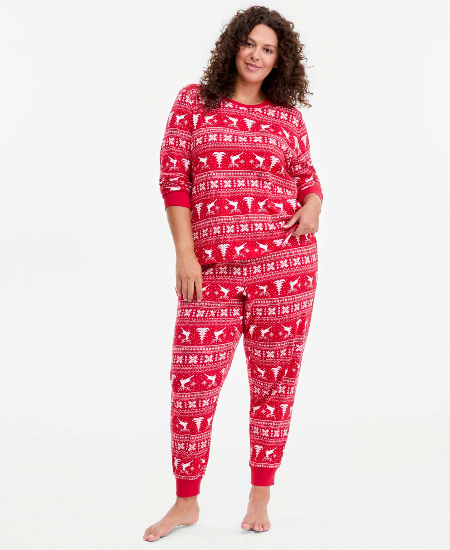 Plus Size Deer Fairisle Cotton Pajama Set