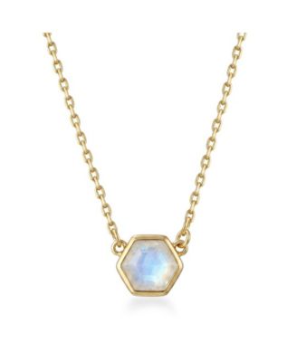 14k Gold Plated Hexagon Moonstone Pendant Necklace