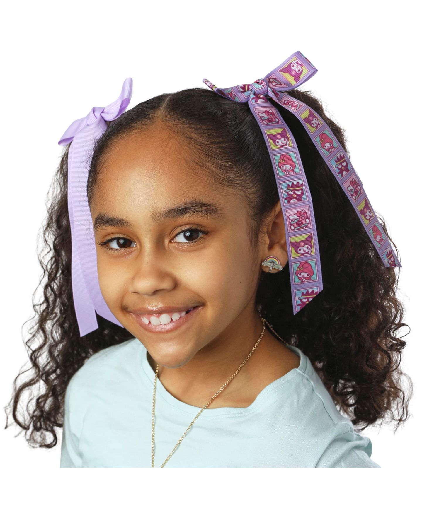 Детские аксессуары для волос Hello Kitty and Friends Long Hair Bows 7-Piece Set Official License, Sanrio Hair Accessories with Kuromi and My Melody, цвет: Разноцветный — фото 2