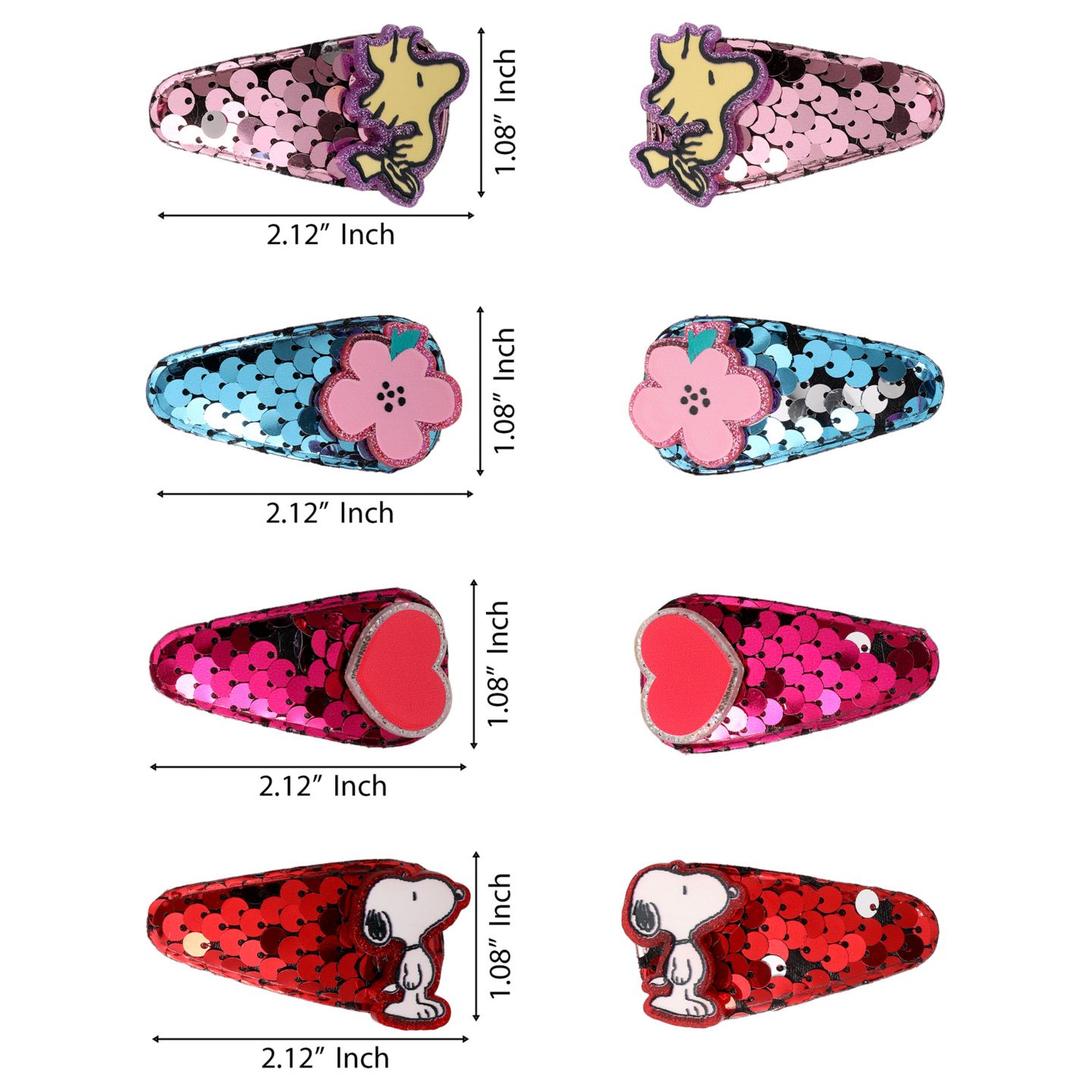 Детские аксессуары для волос Peanuts Snoopy and Woodstock Sequin Snap Back Hair Clips 8-Piece Set Official License, Gifts, Snoopy Things, цвет: Разноцветный — фото 5