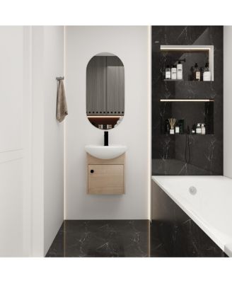18 Inch Floating Bathroom Vanity with Ceramic Sink, Soft Close Door, Modern Plywood Cabinet for Small Spaces