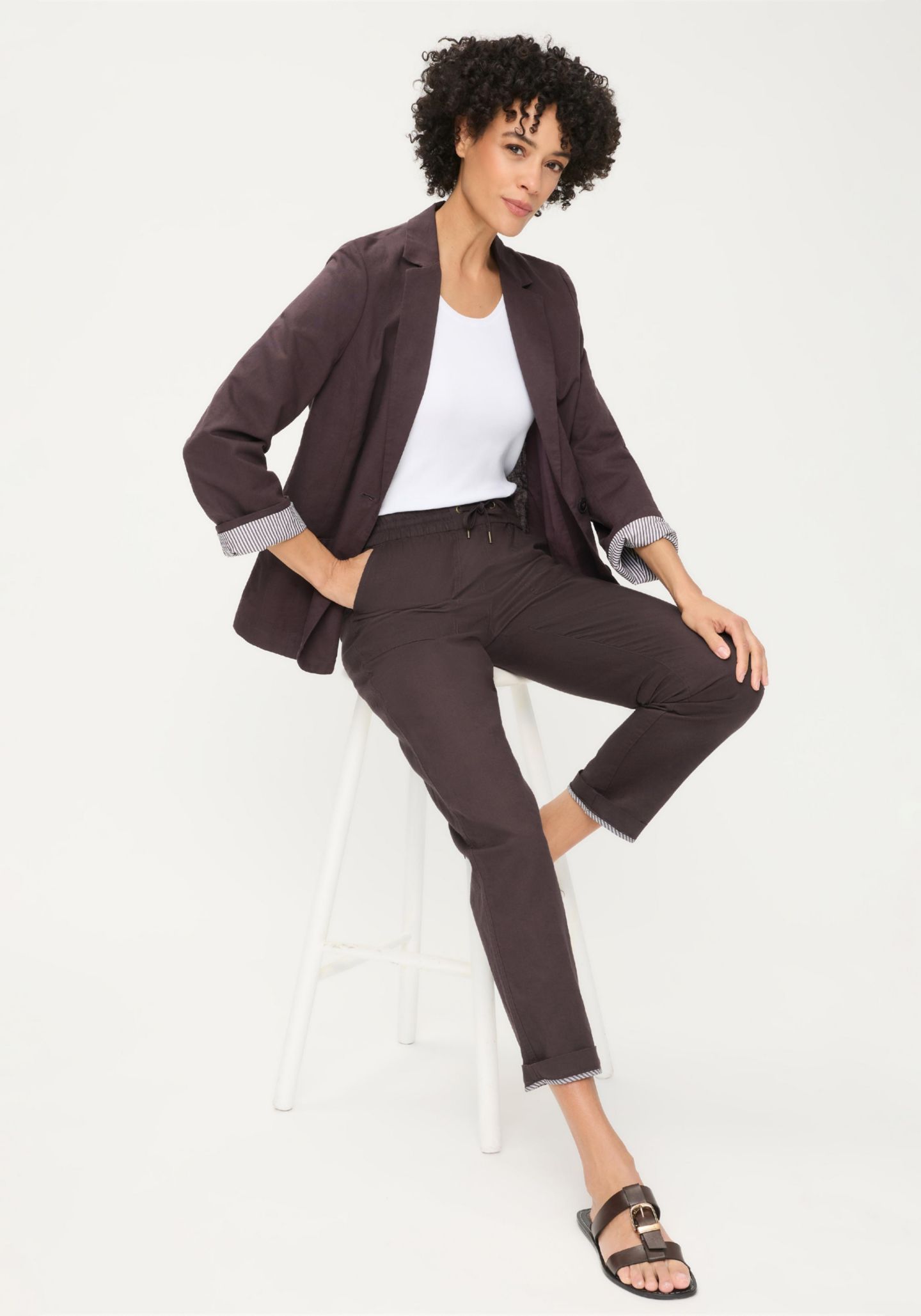 Женские брюки Olsen Cotton-Linen Blend Cropped, цвет: Тёмный коричневый — фото 5