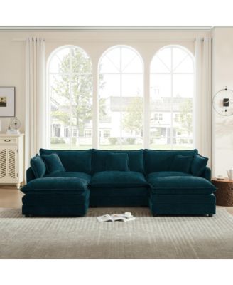 Sectional Sofa with Reversible Footrest, Convertible Couch with 2 Ottomans, Modern Minimalist Sofa and Couch for Living Room