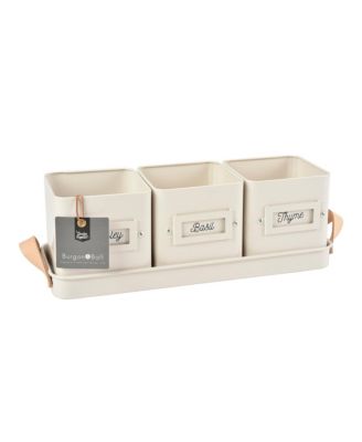  3 Herb Pots with Leather Handled Tray
