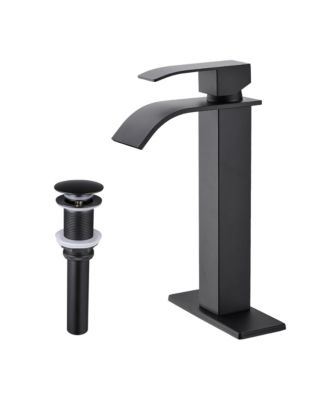 Single Handle Waterfall Bathroom Faucet with Pop Up Drain for Sink Without Overflow