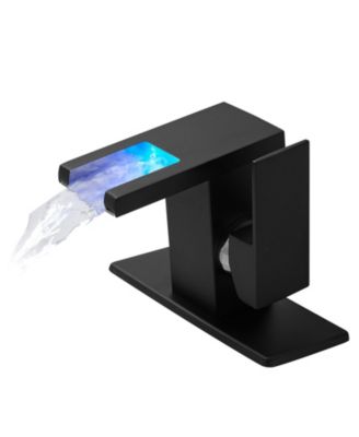  LED 3 Color Changing Waterfall Glass Spout Single Handle One Hole Deck Mount Bathroom Sink Faucet Hot Cold Mixer