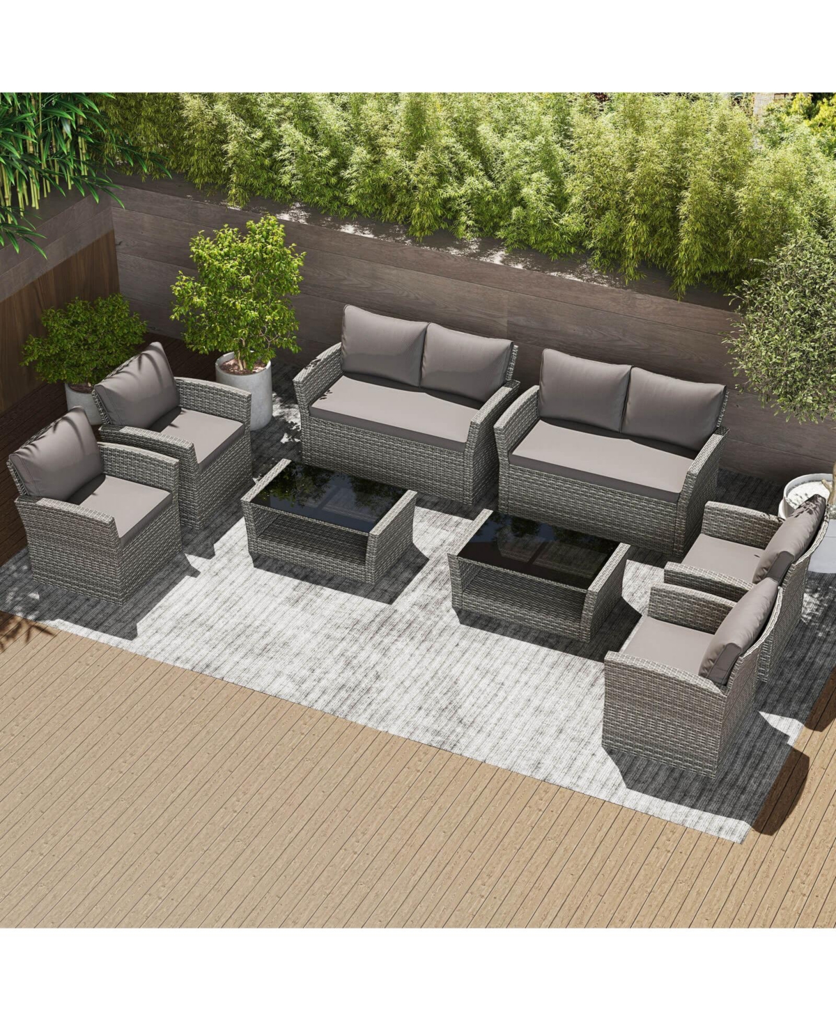 Costway Patio Furniture Set with 2 Rattan Chairs Loveseat Coffee Table Cushions