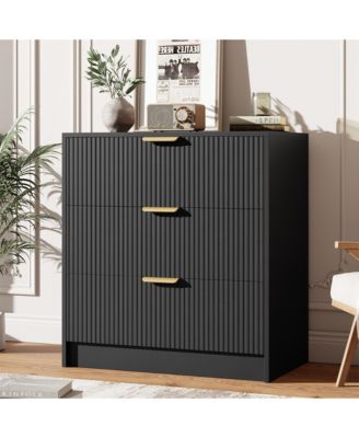 Fluted 3 Drawers Dresser for Bedroom, Wide Modern Chest of Drawers with Metal Handles, For Living Room, Entryway, Hallway