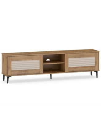 Modern Fluted TV Stand Waveform Entertainment Center - Oak