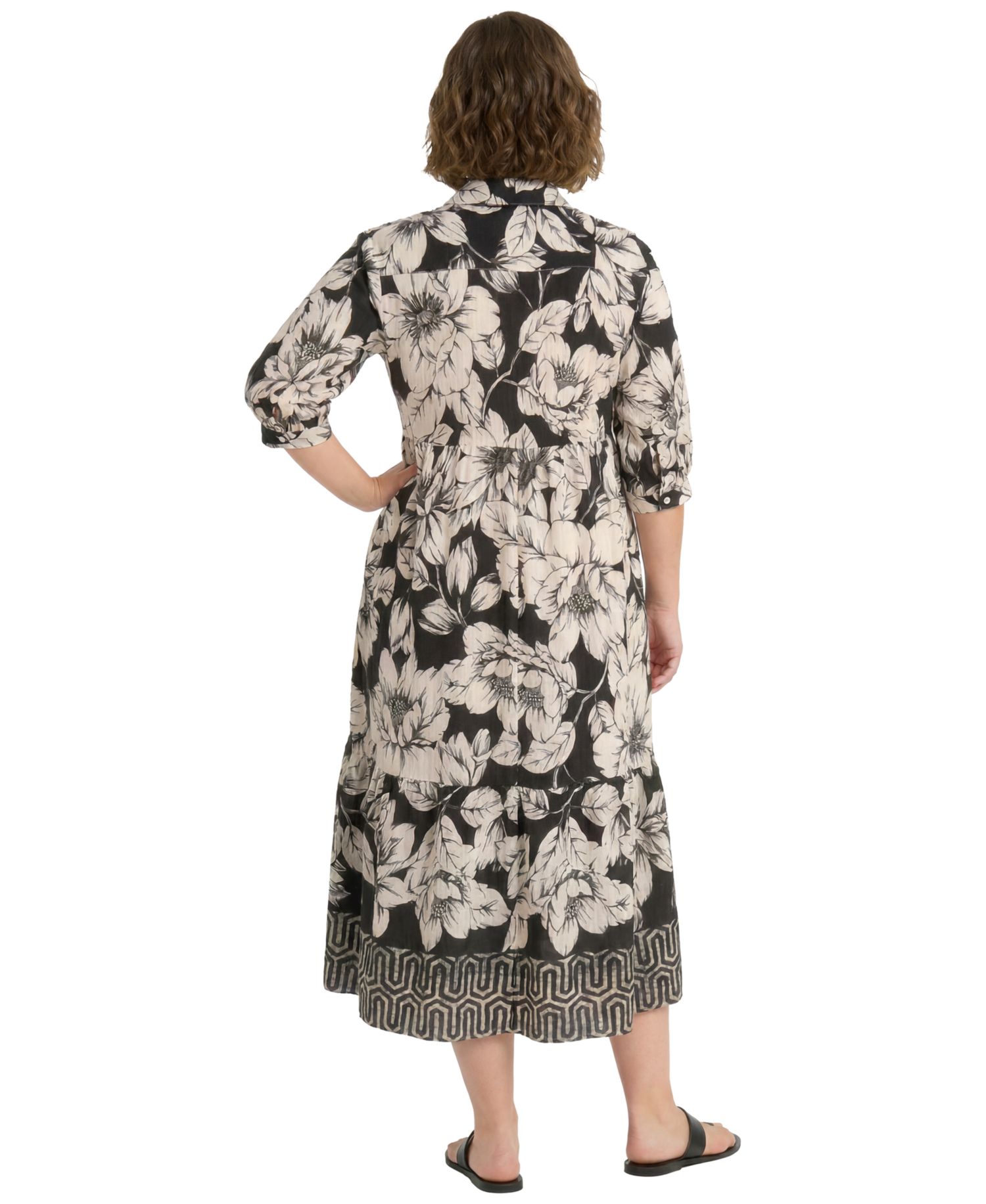 Plus Size Collared Placement Print Dress