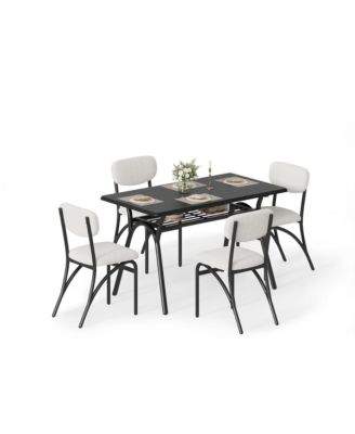 4-Piece Compact Dining Set, Boucle Upholstered Chairs, Engineered Wood Table with Storage Shelf for Small Home