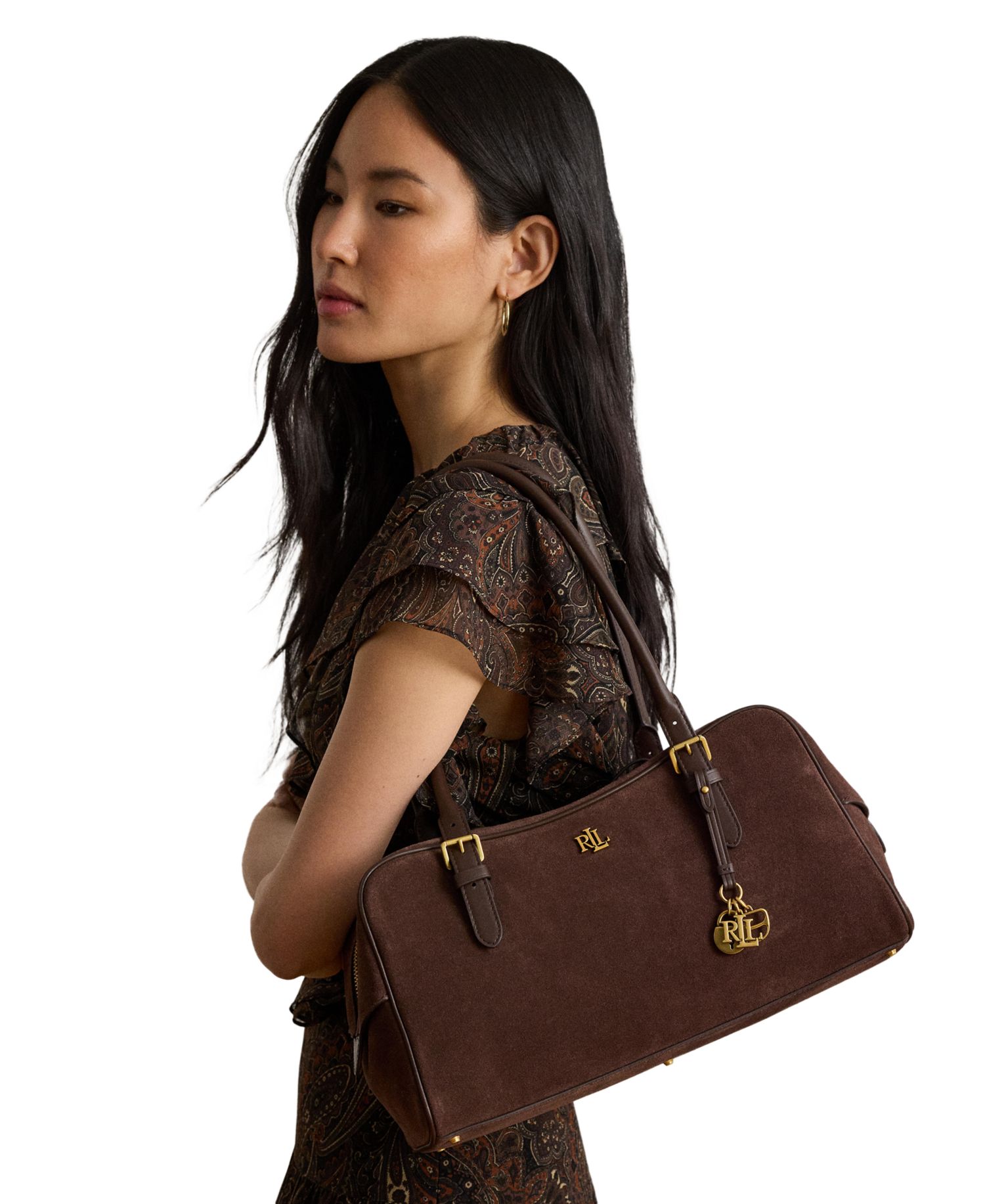 Marcy Zipper Suede Charms Large Satchel Bag