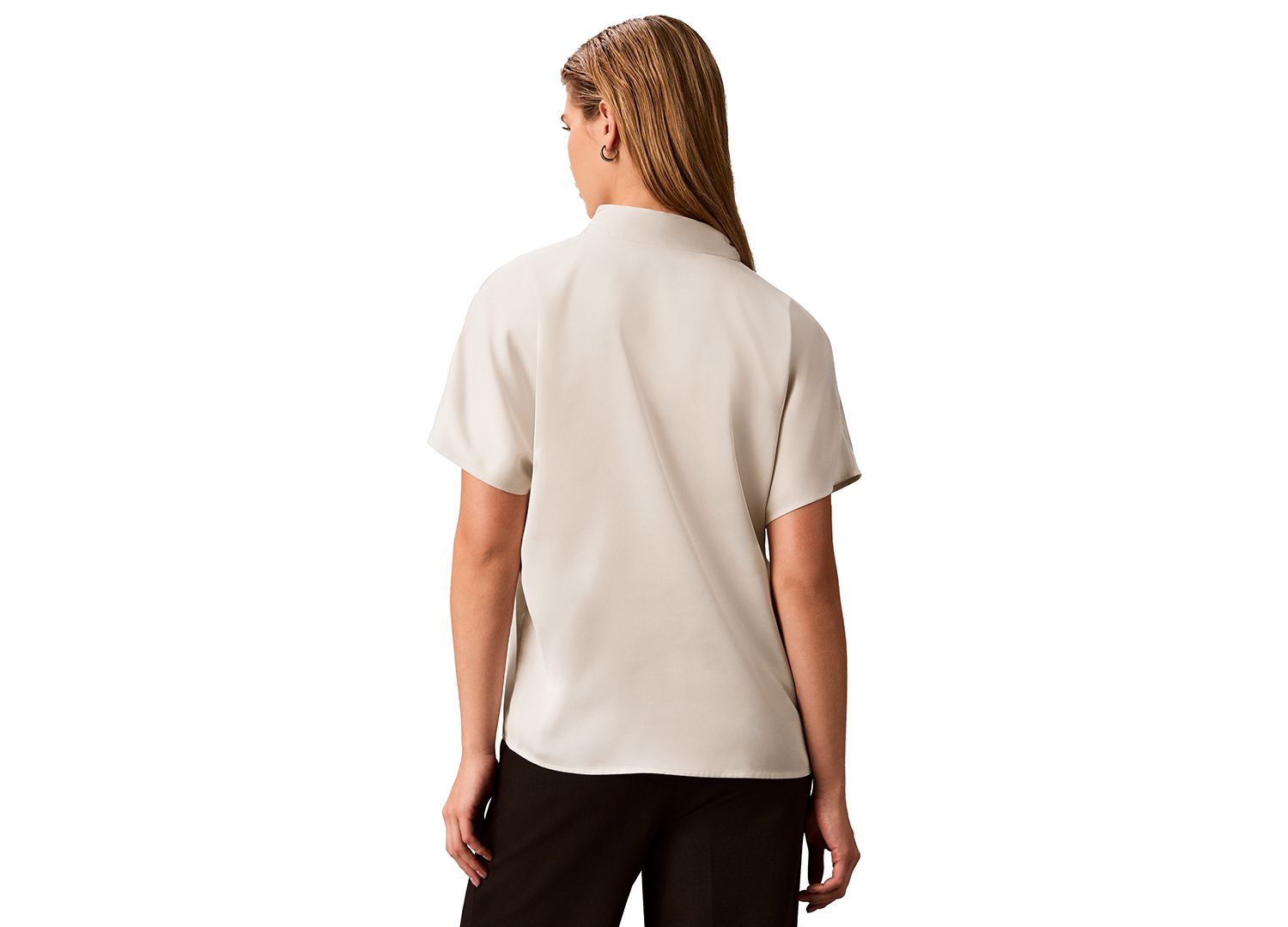 Women's Matte Satin Tie-Neck Blouse