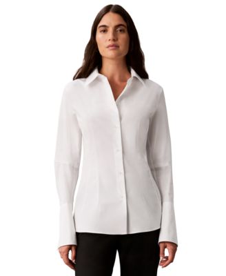 Petite Collared Neck Long-Sleeve Shirt