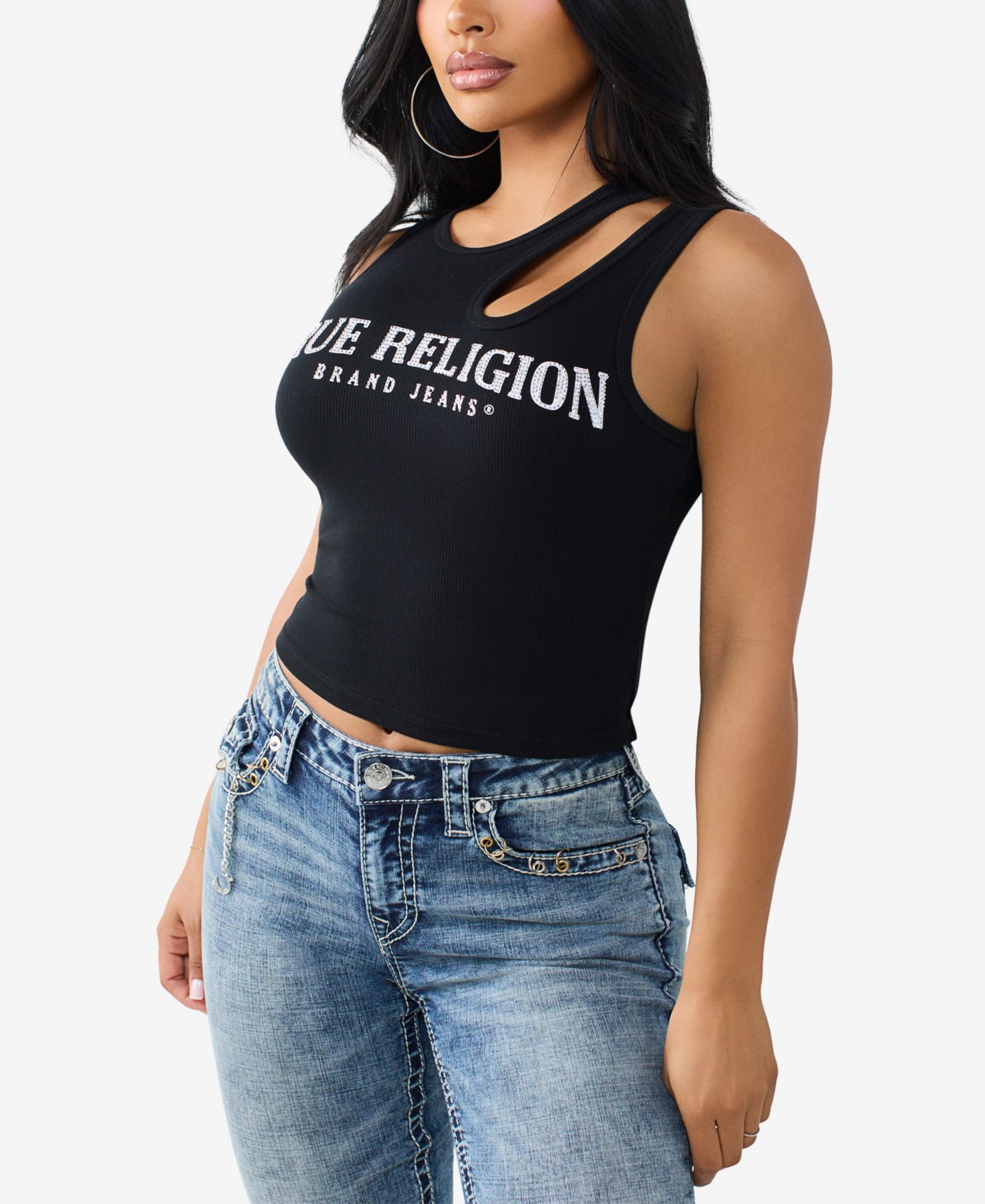 Женский топ True Religion Crystal Cut-Out Rib, цвет: Угольно-чёрный — фото 3