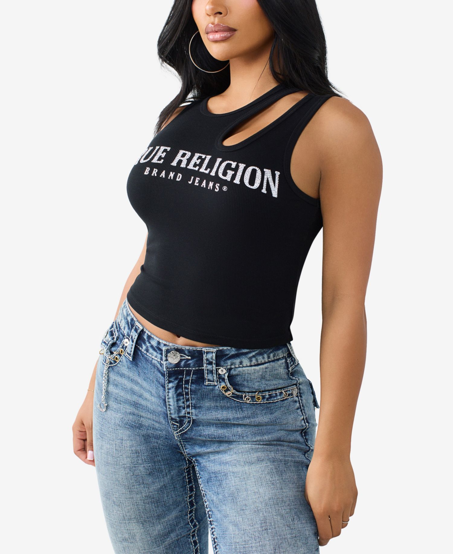 Women's Crystal Cut-Out Rib Top