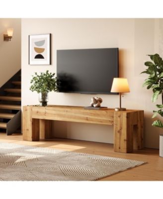 Solid Wood TV Stand, 63" Rustic Extra Long Heavy Duty Media TV Consoles Table with Sturdy Frame for Living Room