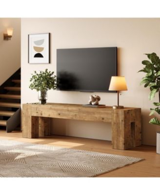Solid Wood TV Stand, 63" Rustic Extra Long Heavy Duty Media TV Consoles Table with Sturdy Frame for Living Room