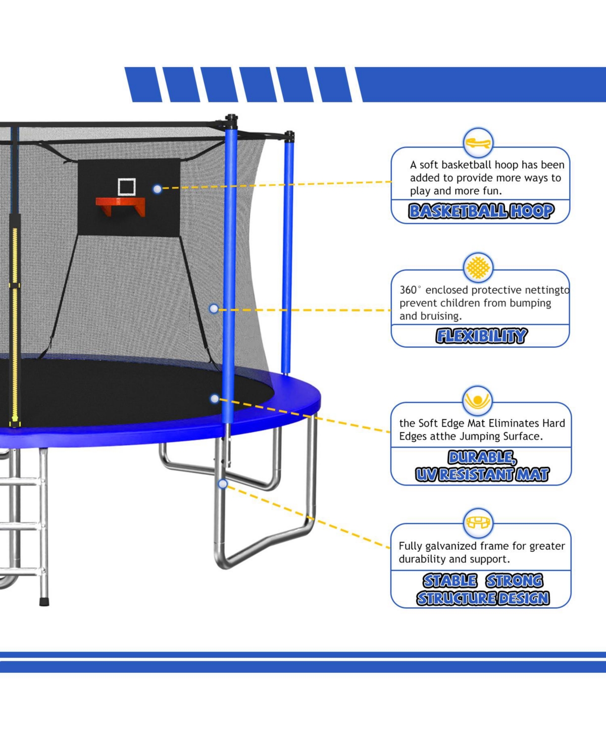 Zeny Classic Trampoline with 5 Legs and Basketball Hoop