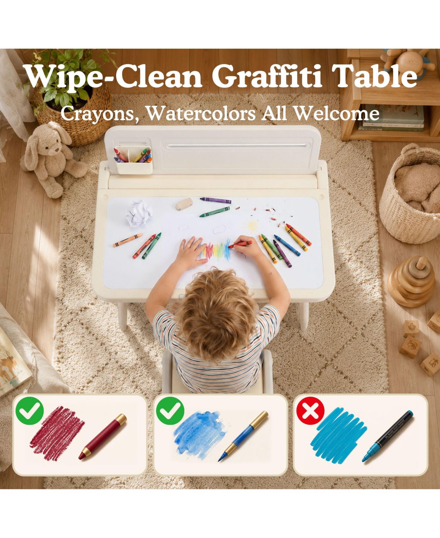 Kids Table and Chair Set, Activity Desk for Drawing, Reading, Building Blocks, and Play
