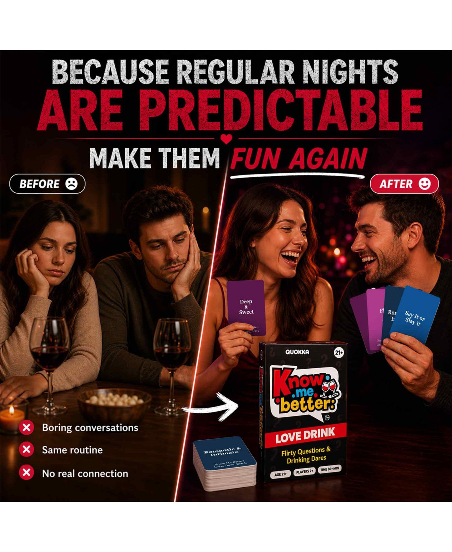 Детская карточная игра Quokka Couples Card Game Collection - Date Night Conversation Starters, Dares and Playful Challenges for Two, цвет: Love Drink — фото 4
