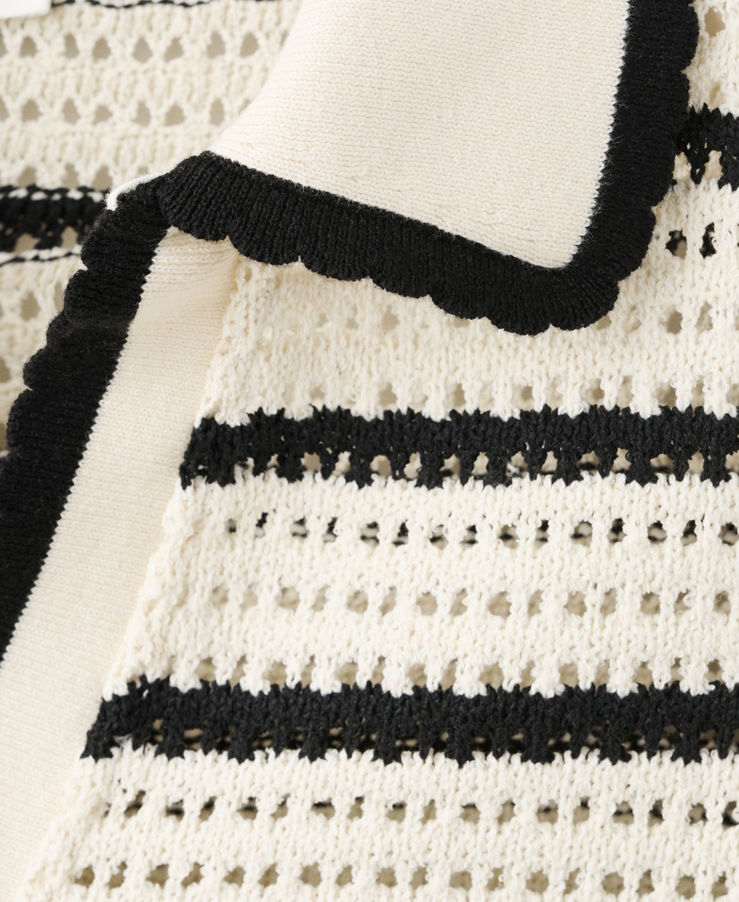 Women's Striped Crocheted Polo Top