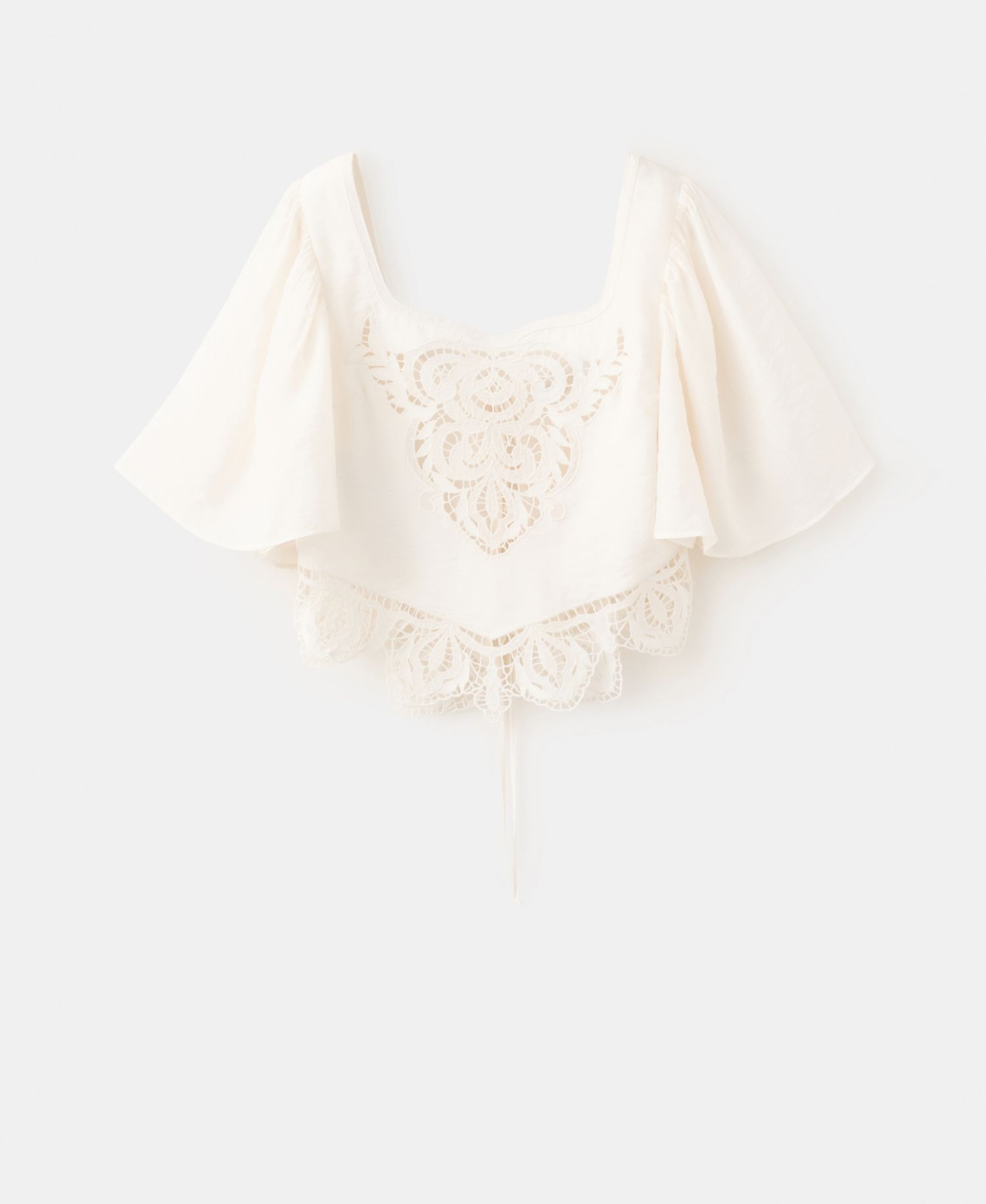 Women's Openwork Embroidery Cropped Blouse