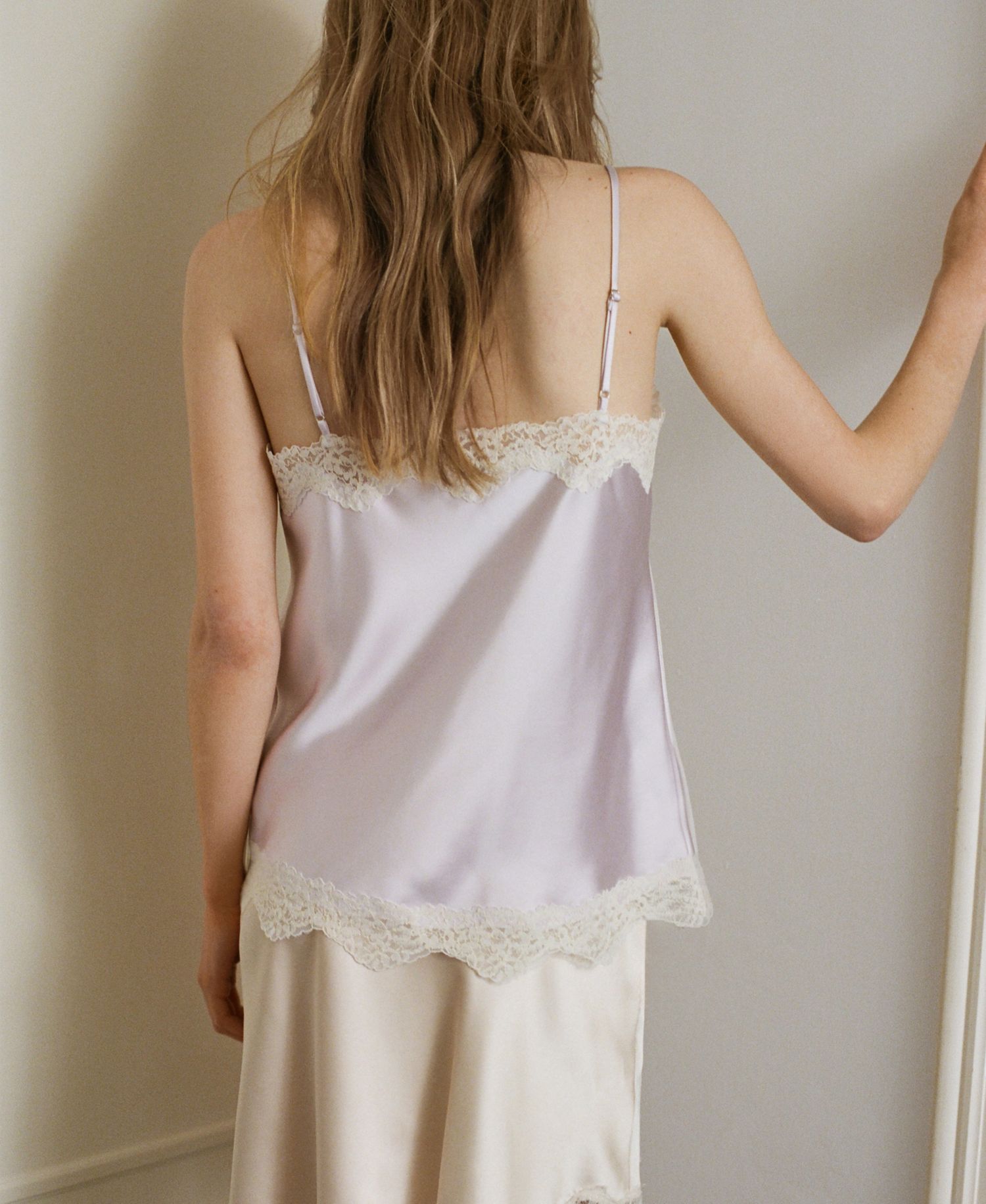 Women's Lace Detail Satin Top