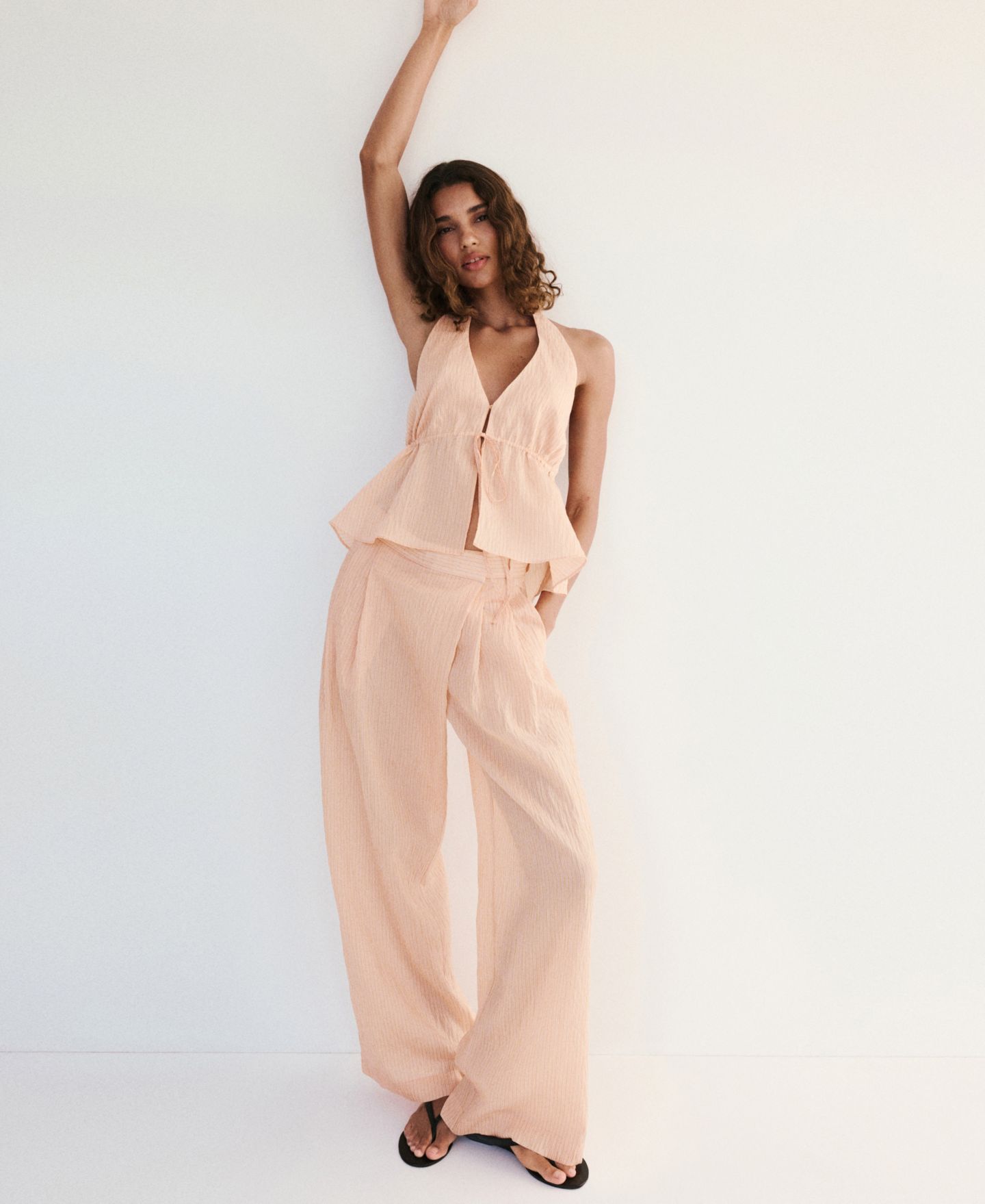 Женский топ Mango Striped Lyocell Halter, цвет: Оранжевый — фото 2