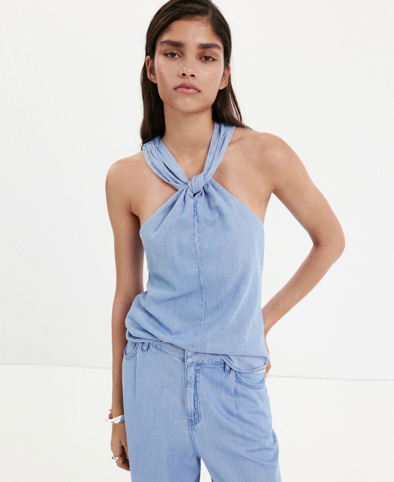 Women's Crossed-Strap Denim Top
