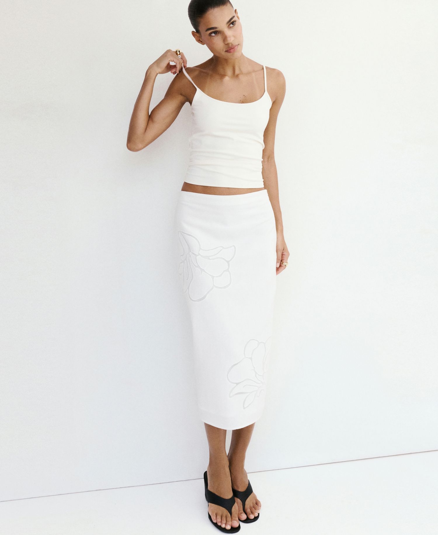 Women's Floral Embroidered Linen Skirt