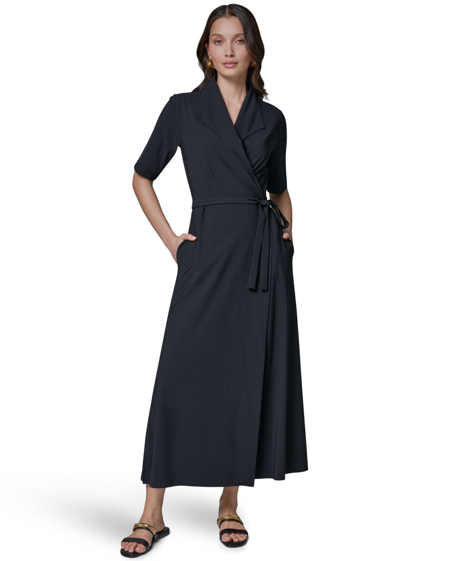 Women's 4-way Stretch Knit Elbow-Sleeve Collared Polo Dress