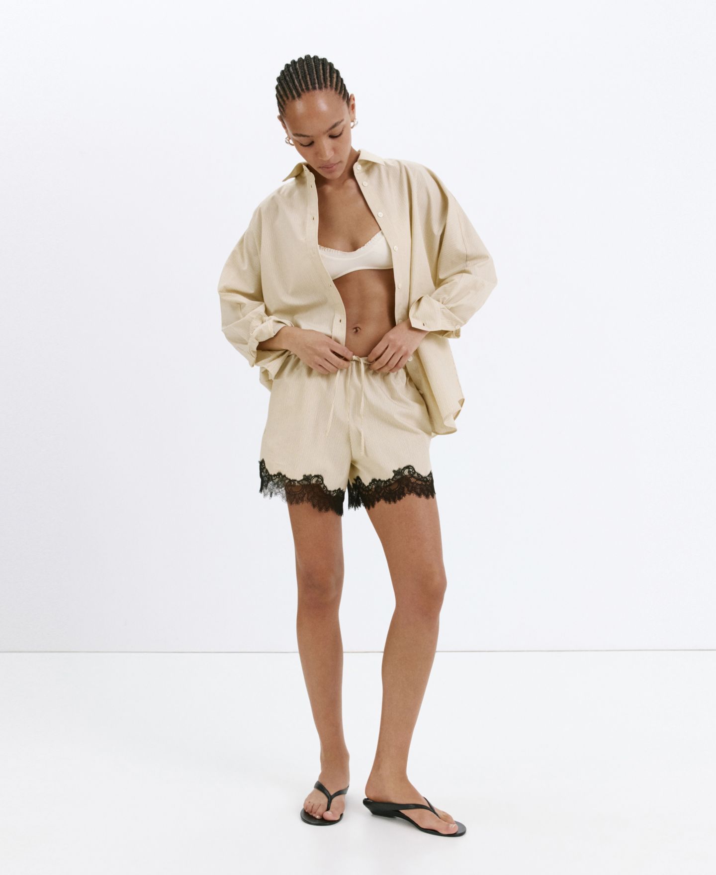 Женская рубашка Mango Striped Poplin, цвет: Пастельный жёлтый — фото 2