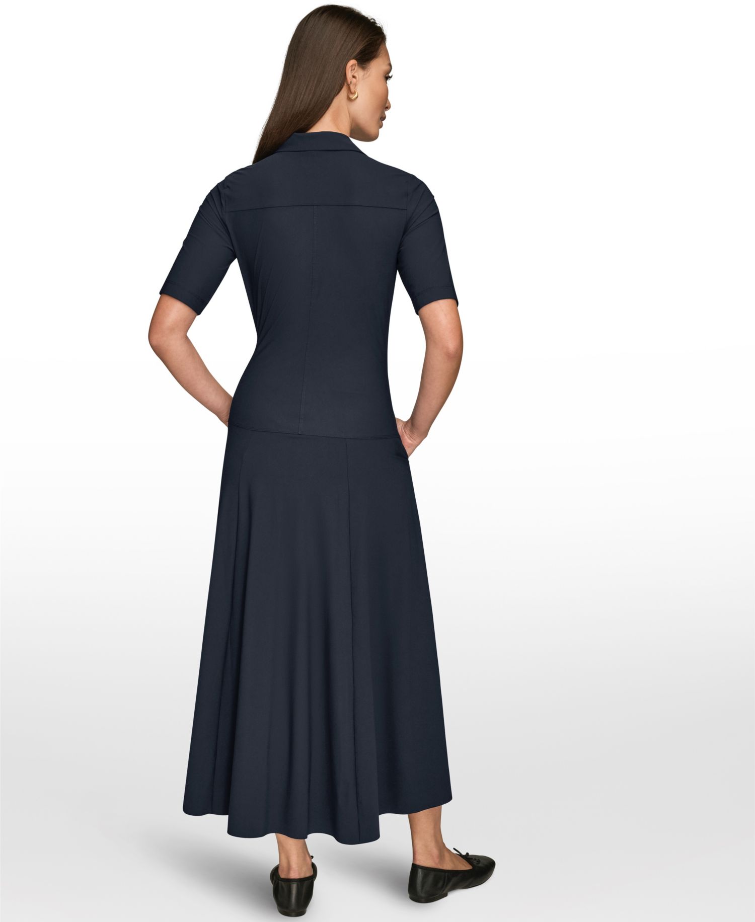 Women's 4-way Stretch Knit Elbow-Sleeve Polo Dress