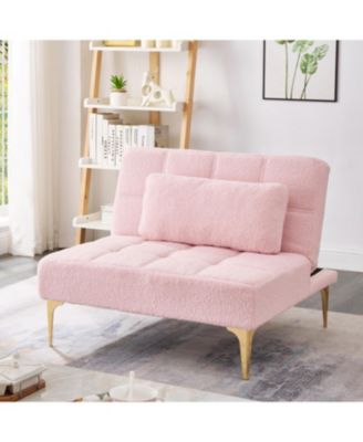 Convertible Sofa Bed Futon With Gold Metal Legs Teddy Fabric