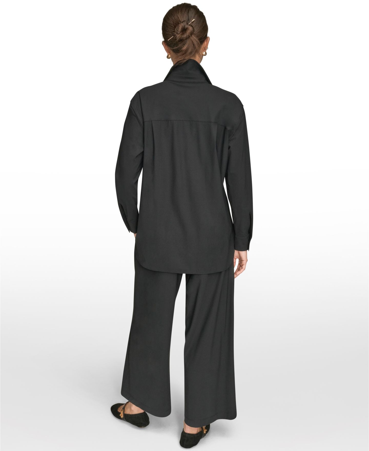 Женская рубашка Donna Karan Weekend 4-Way Stretch Knit Long Sleeve Button-Front, цвет: Чёрный — фото 6
