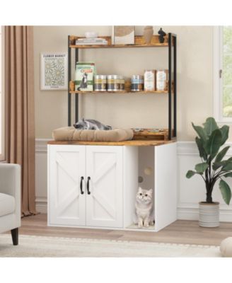 Modern Wooden Cat Litter Box Enclosure Cabinet, Stylish Hidden House Furniture with Shelf, Discreet Litter Box Cover.