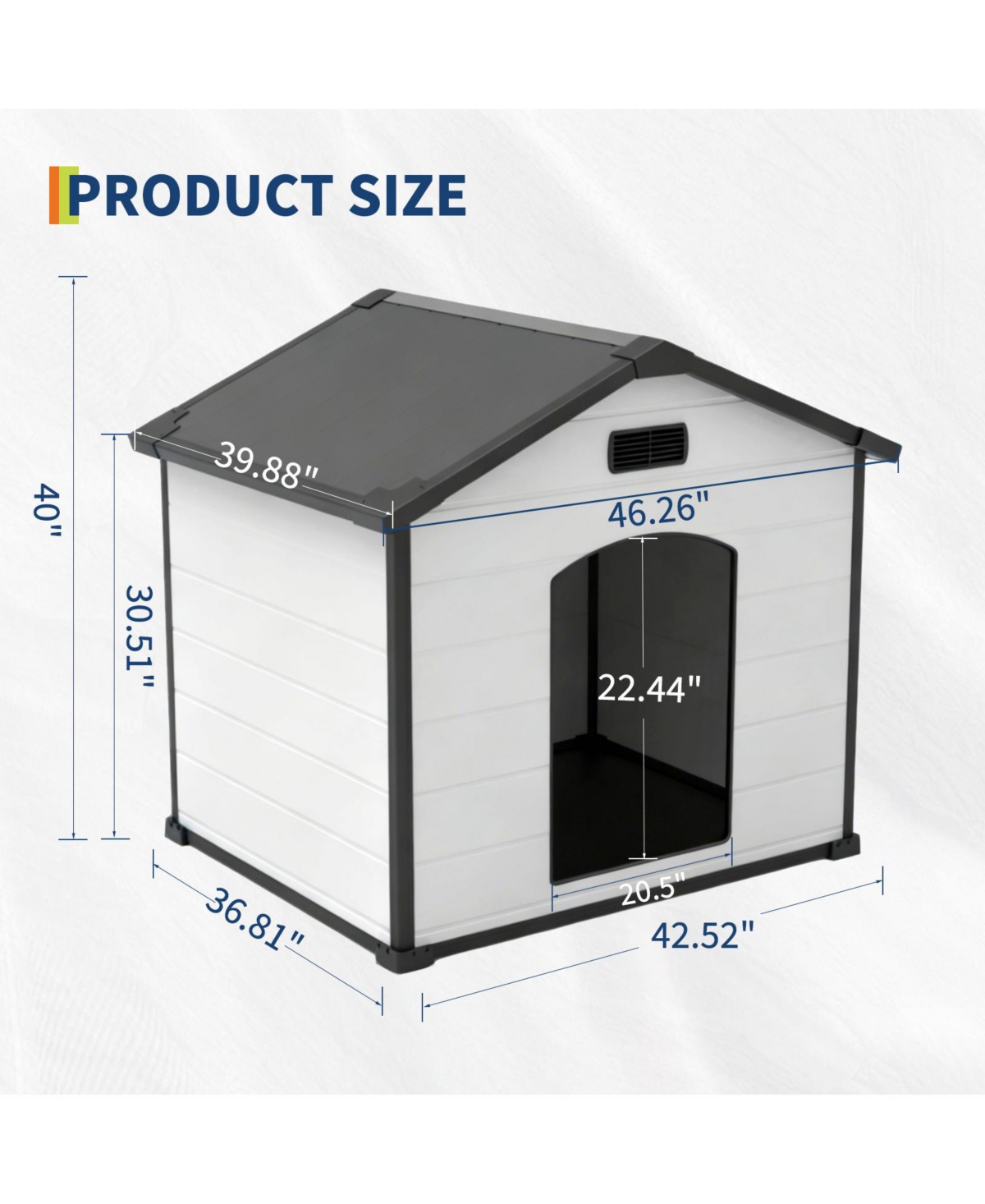 homfan Heavy Duty Waterproof Dog House, Plastic Kennel with Raised Floor, Hidden Vents, Easy Assembly