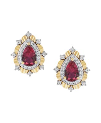 Lab-Grown Emerald (5/8 ct. t.w.) & Sapphire (1/3 ct. t.w.) Earrings in 14k Gold-Plated Sterling Silver (Also Available in Sapphire & Ruby)