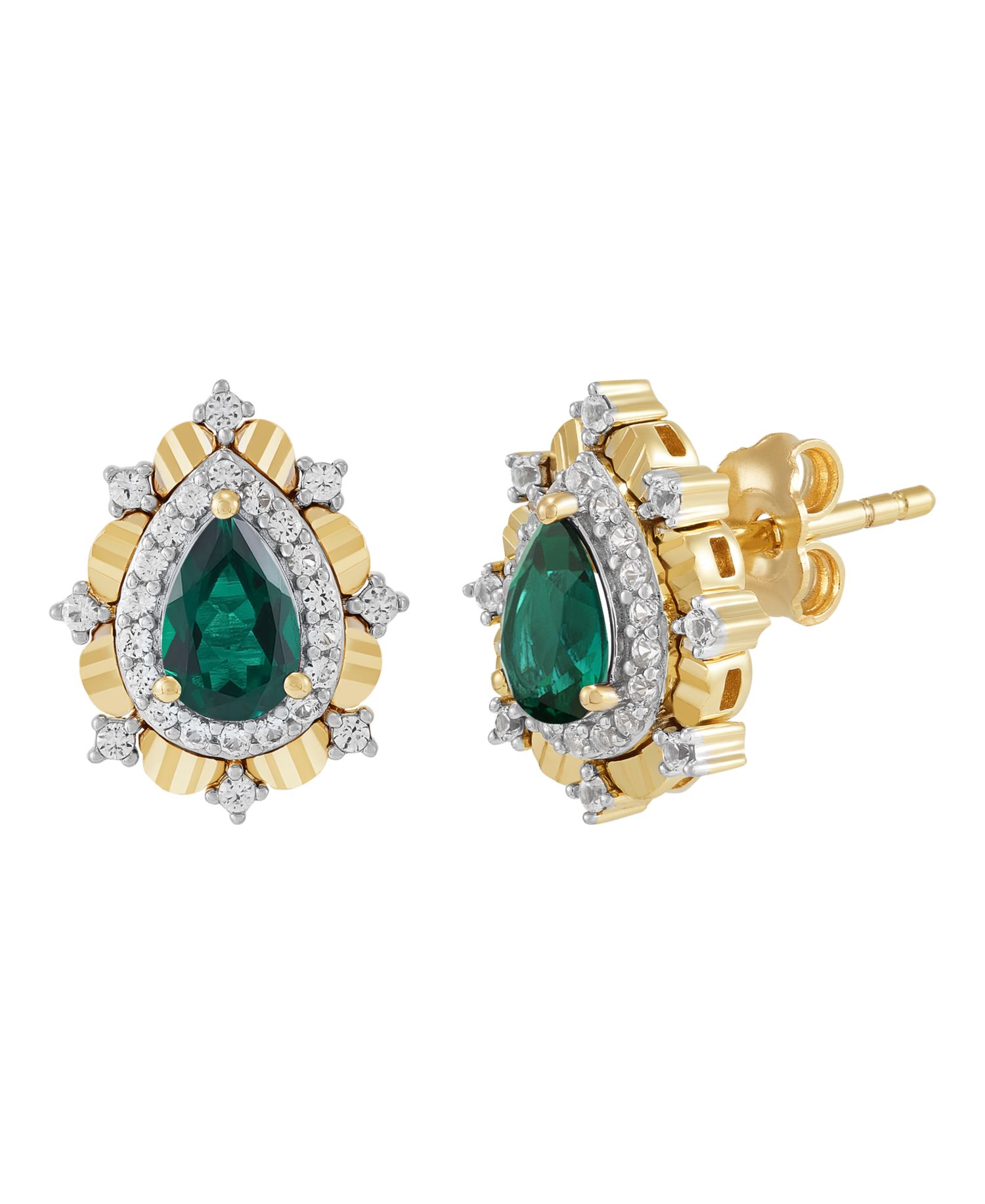 Lab-Grown Emerald (5/8 ct. t.w.) & Sapphire (1/3 ct. t.w.) Earrings in 14k Gold-Plated Sterling Silver (Also Available in Sapphire & Ruby)
