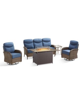  Cushion Patio Furniture Set with Fire Pit Table, High Back Swivel Rocker Patio Chairs with Outdoor Couch, Outdoor Wicker Conversation