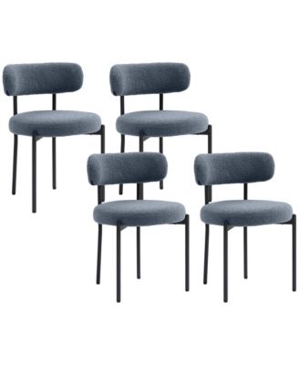 Boucle Dining Chairs with Curved Backrest, Kitchen Chairs