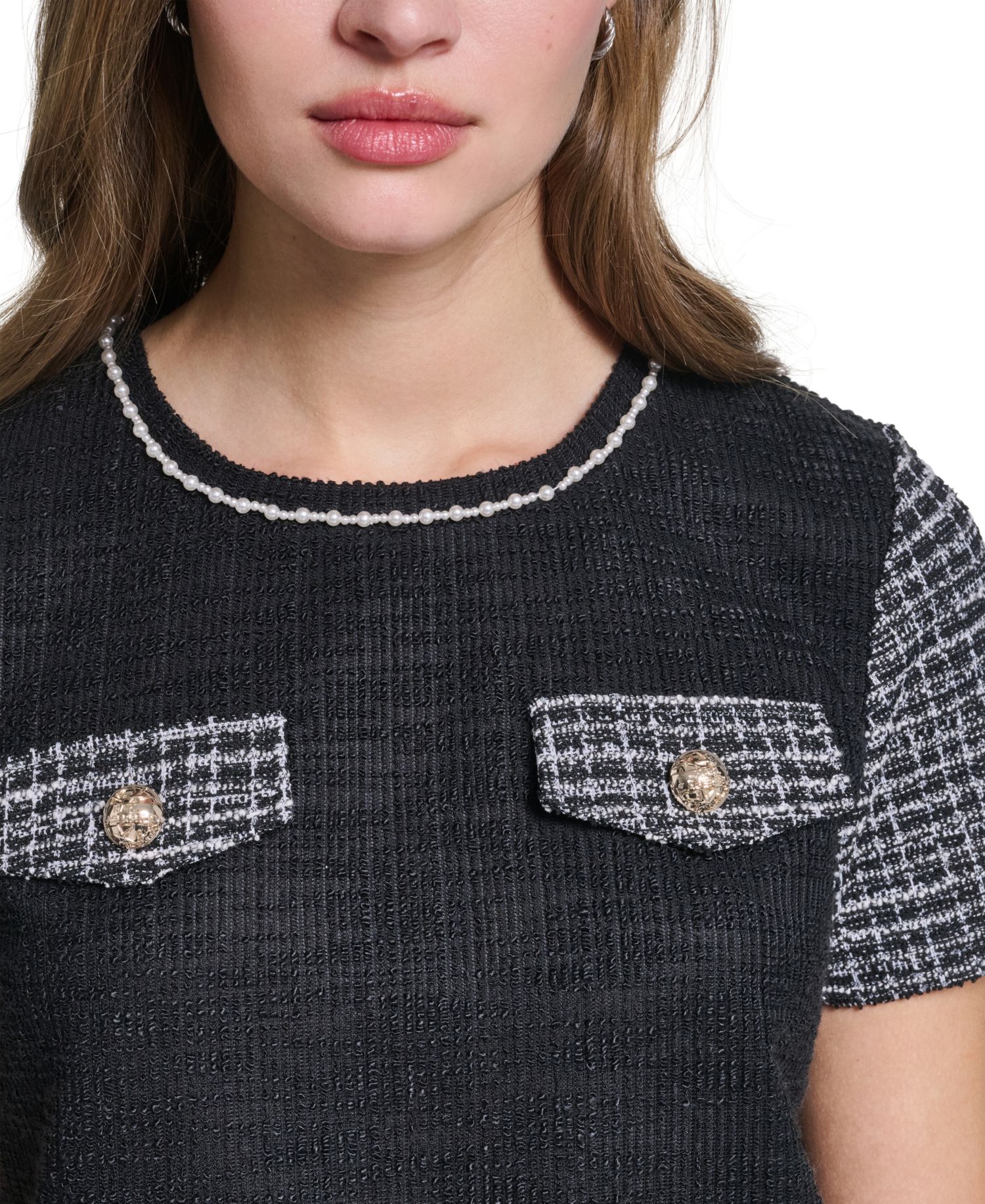 Petite Short-Sleeve Trim Crewneck Blouse