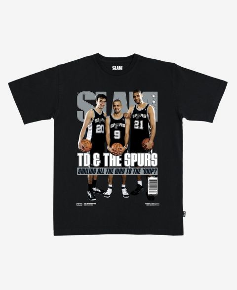 Футболка Slam Tim Duncan, Manu Ginobili Tony Parker Black San Antonio Spurs Hardwood Classics Cover