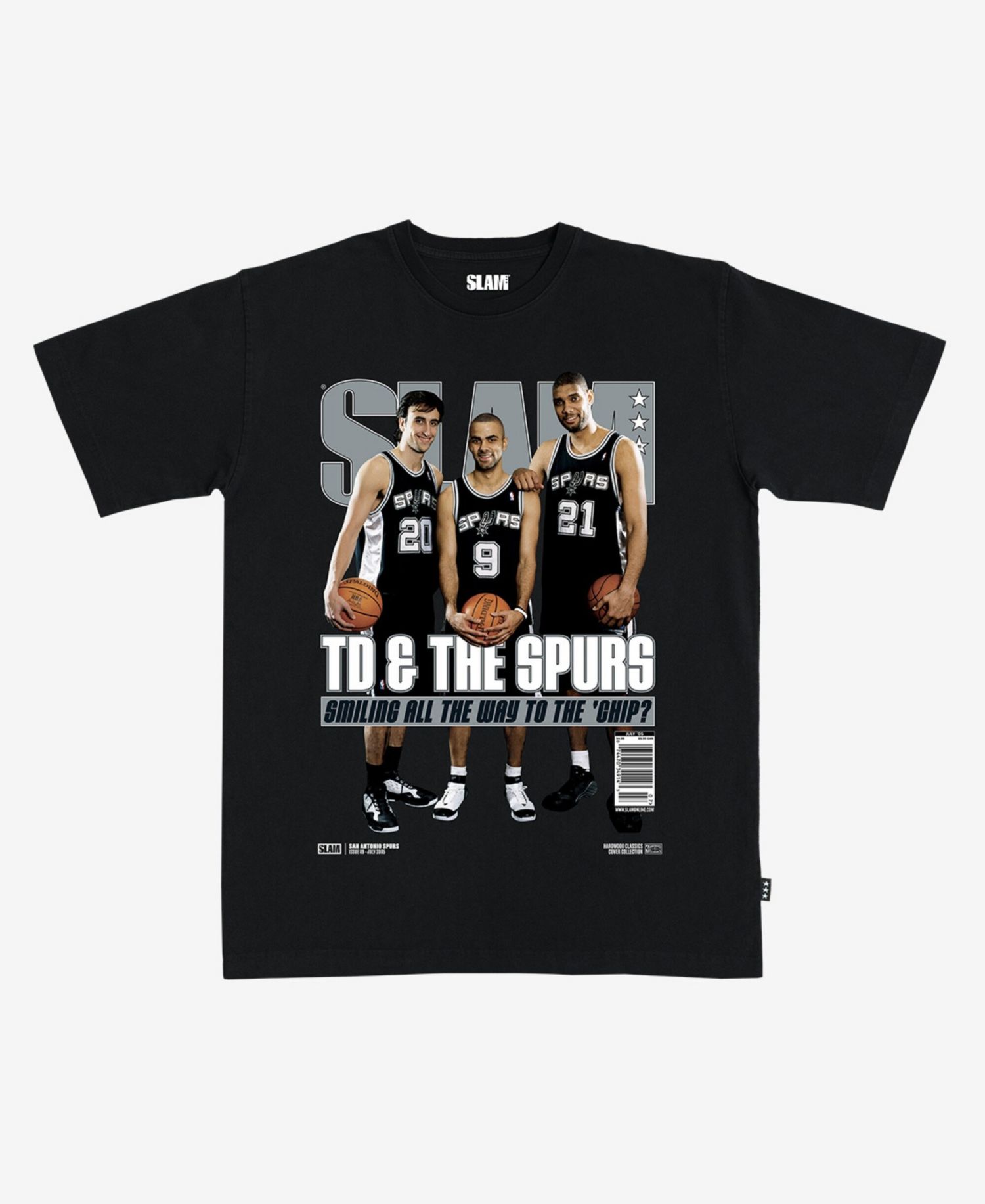 Men's and Women's Tim Duncan, Manu Ginobili Tony Parker Black San Antonio Spurs Hardwood Classics Cover T-Shirt