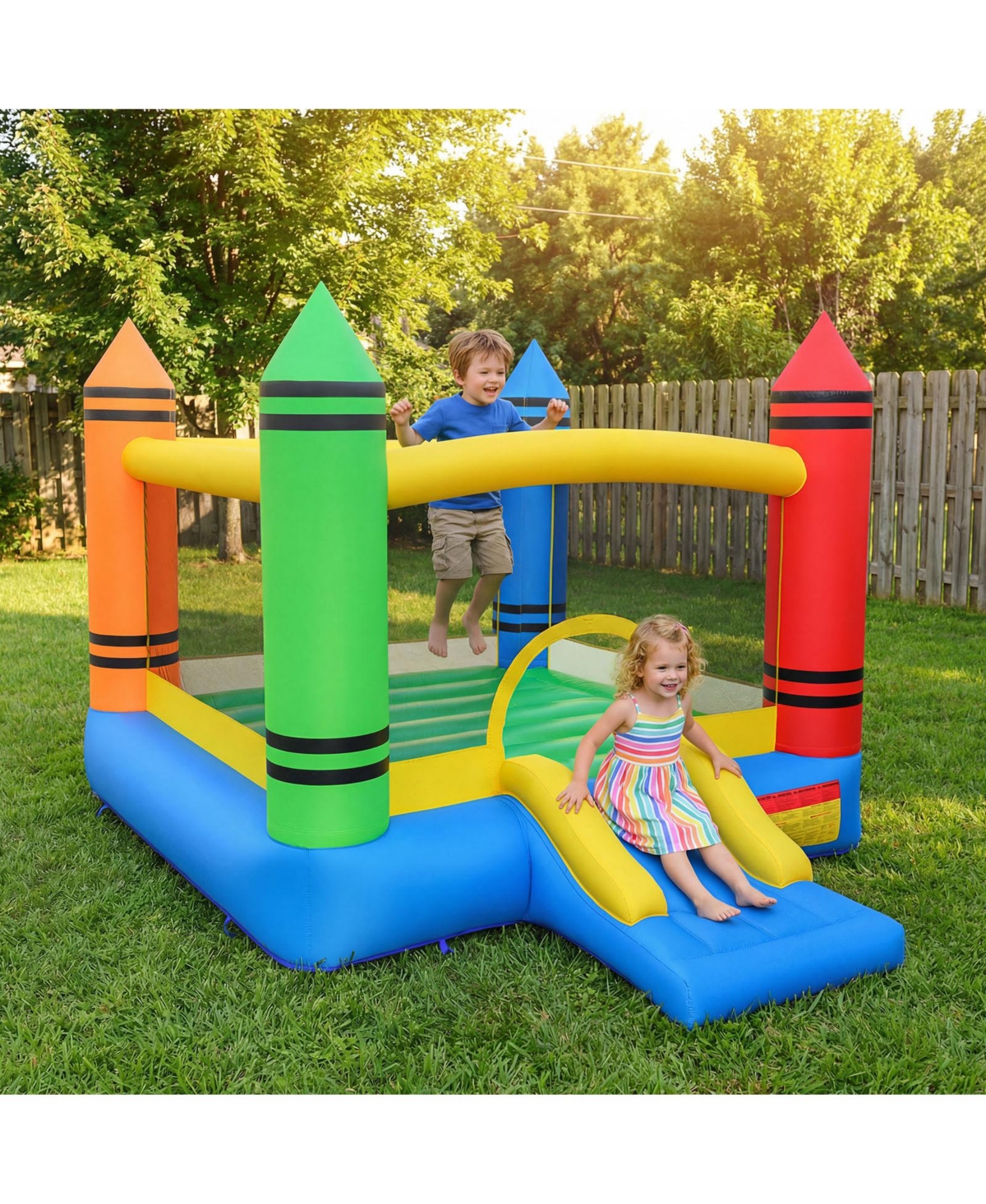Gymax Inflatable Bounce House With Slide and Large Jumping Area 550W Blower for Backyard